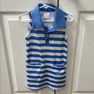 Prodoh Blue and White Striped Athletic Sleeveless Polo Dress